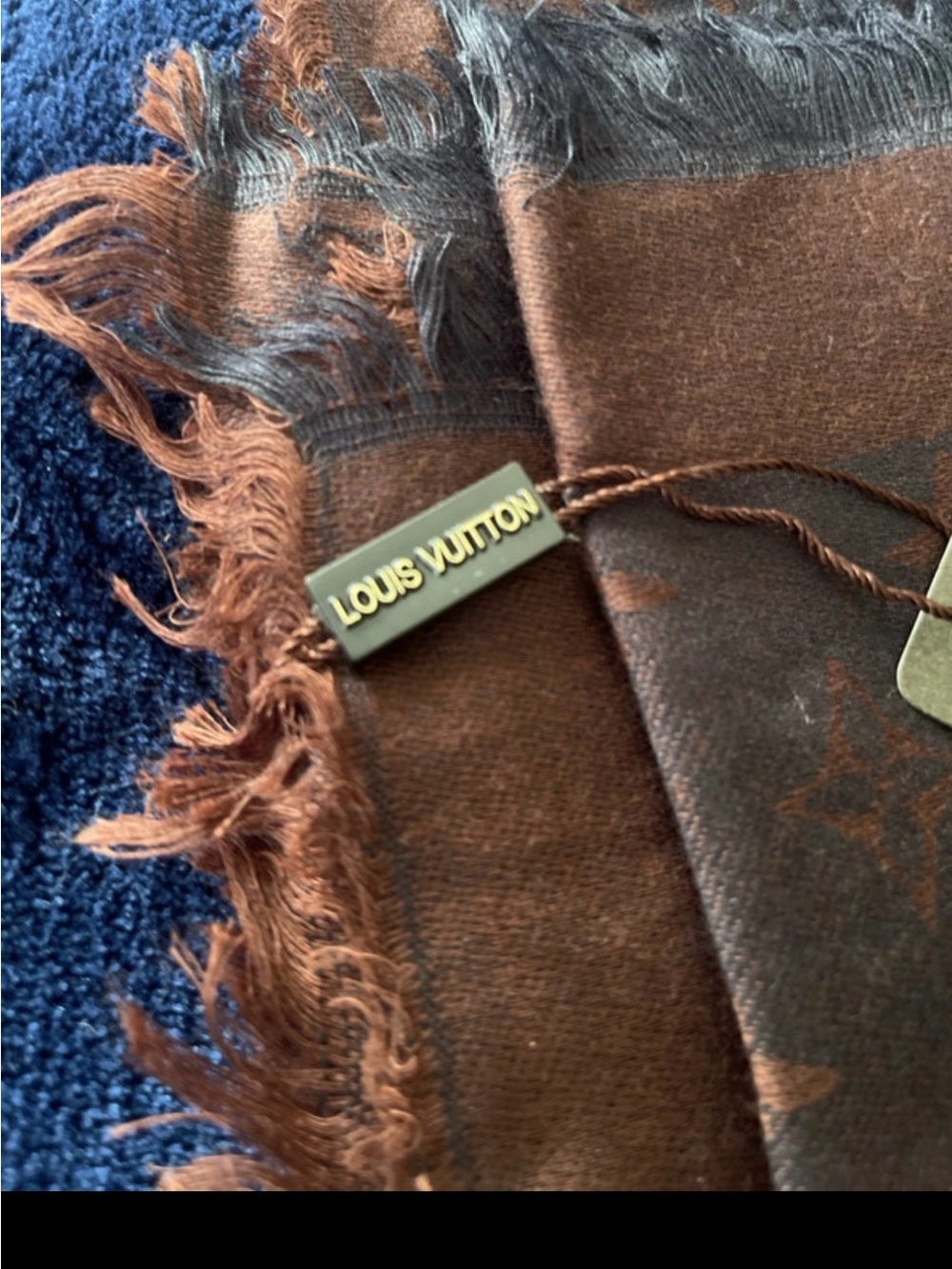 Louis Vuitton Brown and Black Monogram Fringe Scarf - Picture 3 of 12